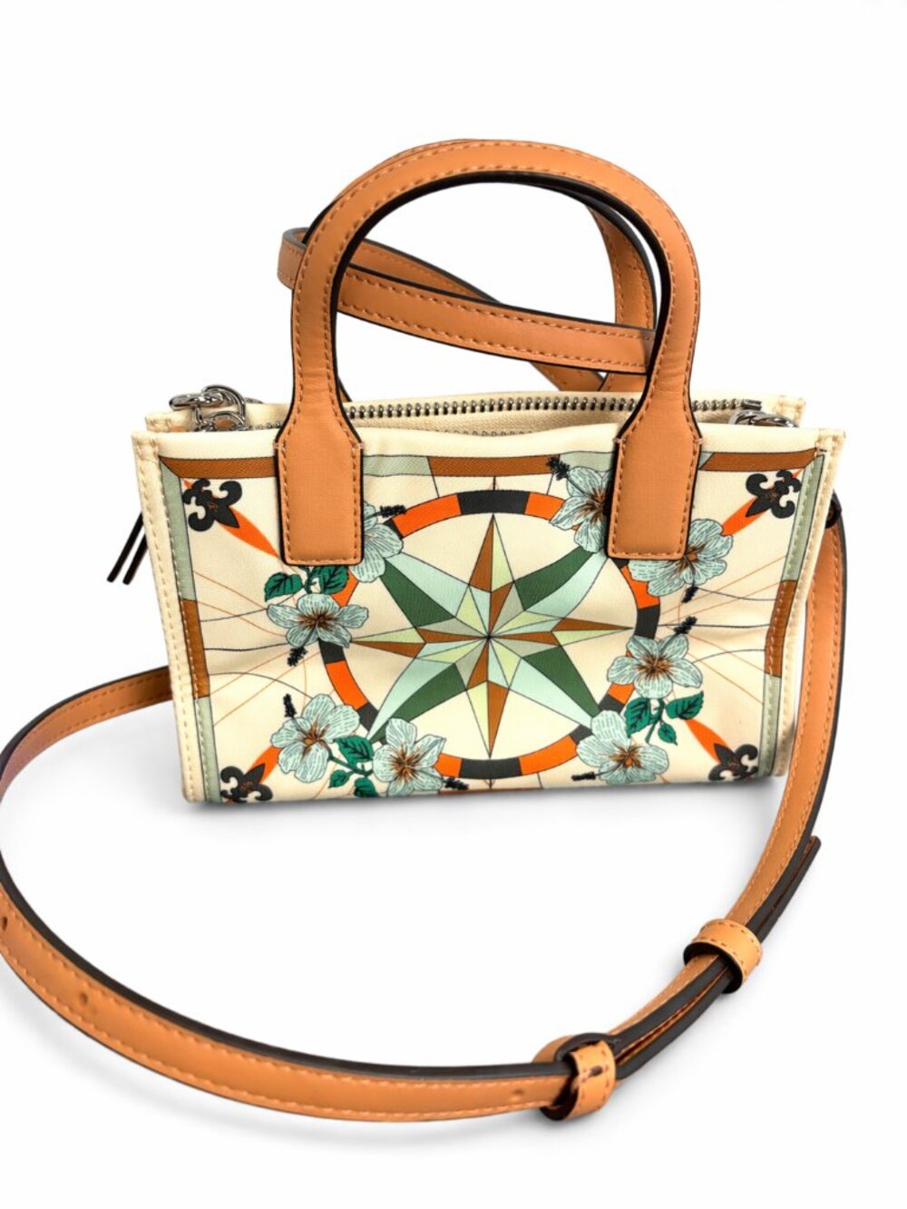 Tory Burch Ella Printed Nylon Mini Tote Bag Crossbody French Cream Floral - Picture 8 of 9